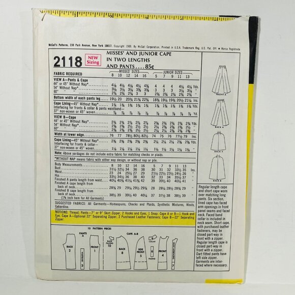 1960s Zip Up Cape Arm Slits with Pants Sewing Pattern McCalls 2118 Sz 7 B 31 FF - Picture 3 of 6